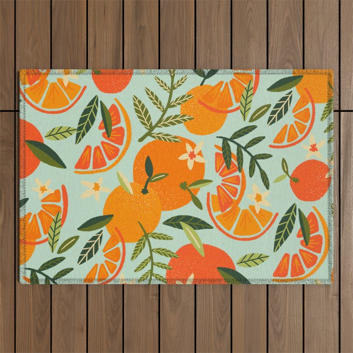 Orange Blooms - Mint Palette Outdoor Rug Gallery Image 1