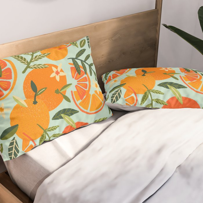 Orange Blooms - Mint Palette Pillow Sham Gallery Image 2