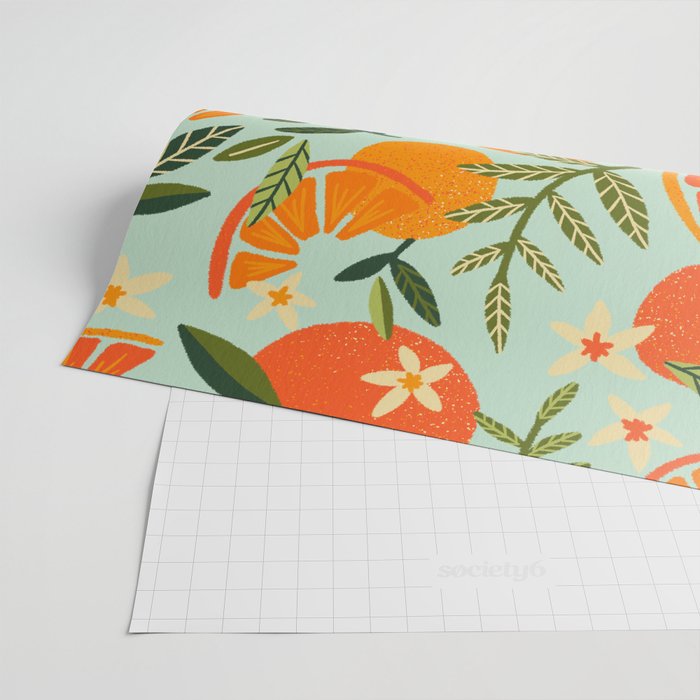 Orange Blooms - Mint Palette Wrapping Paper Gallery Image 2