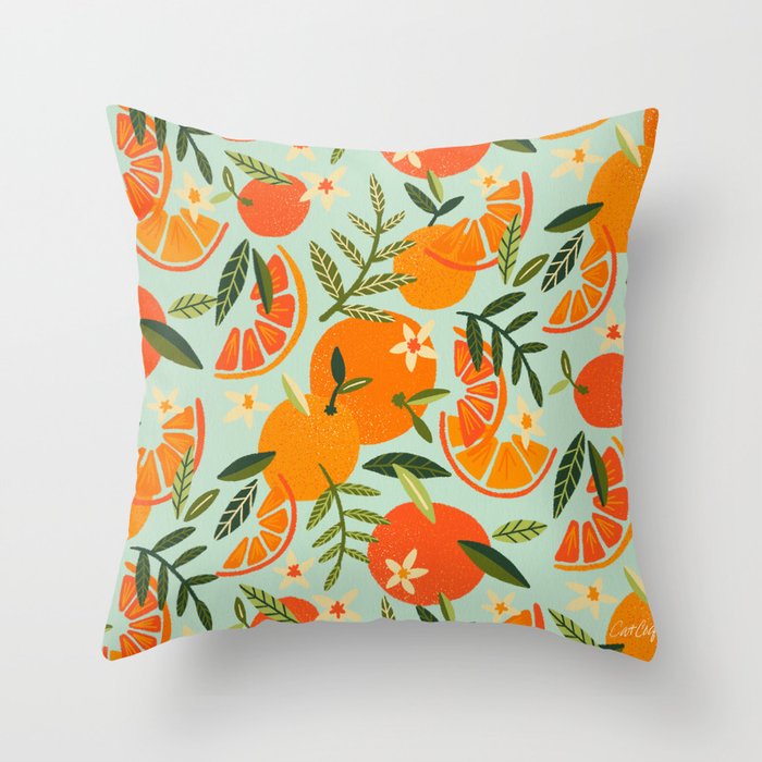 Orange Blooms - Mint Palette Throw Pillow Gallery Image 6