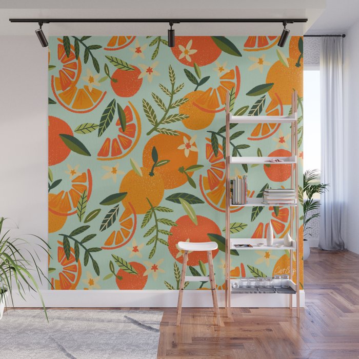 Orange Blooms - Mint Palette Wall Mural Gallery Image 1