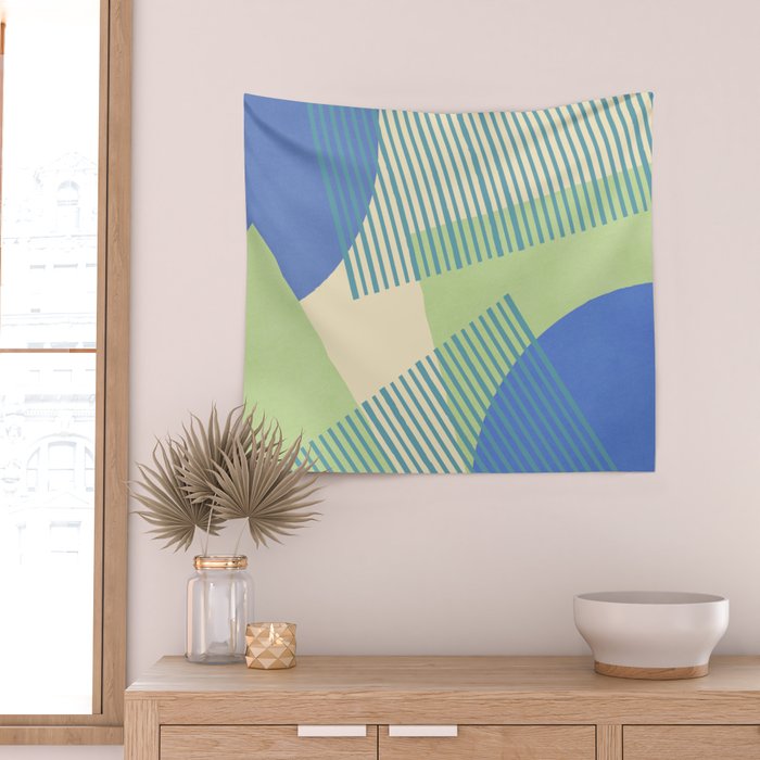 Bloc Lines Half-circle - Green Blue Wall Tapestry Gallery Image 2