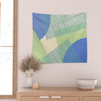 Bloc Lines Half-circle - Green Blue Wall Tapestry Gallery Image 2