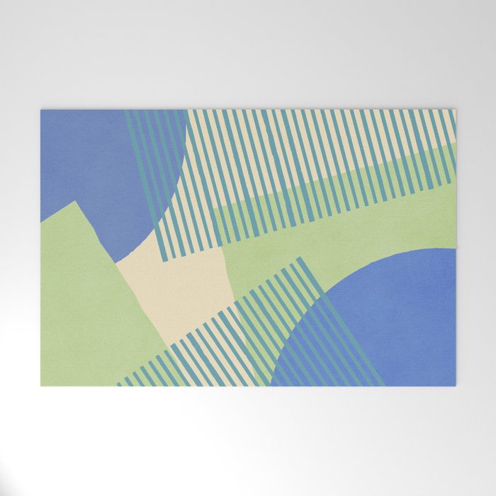 Bloc Lines Half-circle - Green Blue Welcome Mat Gallery Image 1