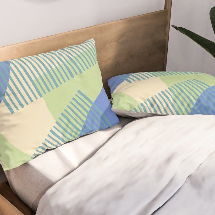 Bloc Lines Half-circle - Green Blue Pillow Sham Gallery Image 2