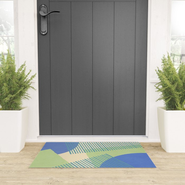 Bloc Lines Half-circle - Green Blue Welcome Mat Gallery Image 3