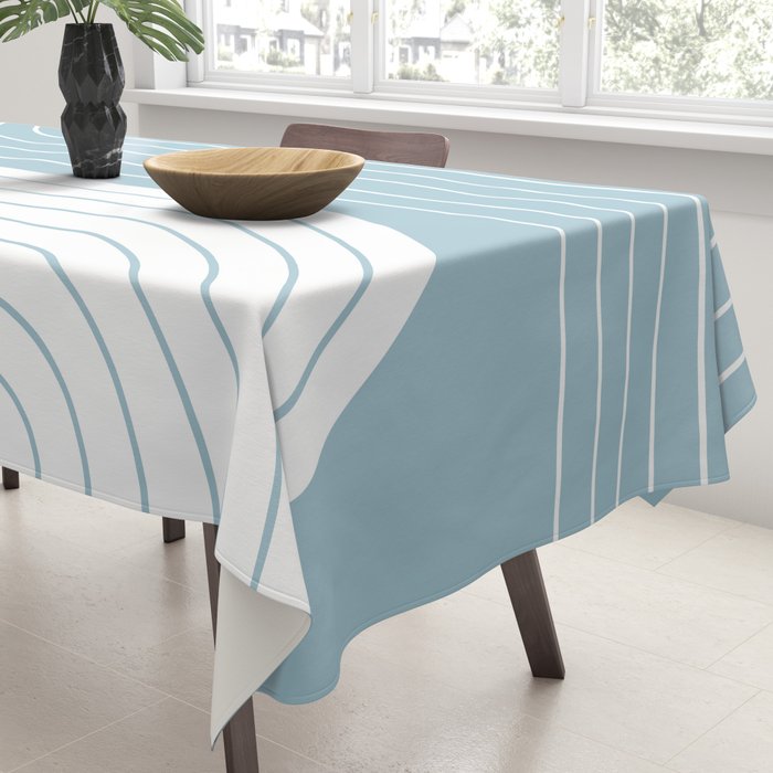 Two Tone Line Curvature XV Sky Blue Modern Arch Abstract Tablecloth Gallery Image 3
