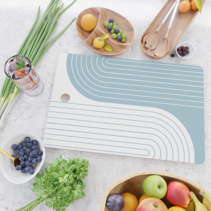 Two Tone Line Curvature XV Sky Blue Modern Arch Abstract Cutting Board Gallery Image 2