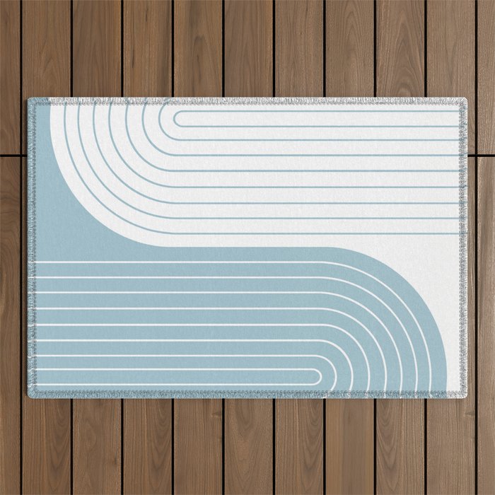 Two Tone Line Curvature XV Sky Blue Modern Arch Abstract Outdoor Rug Gallery Image 1