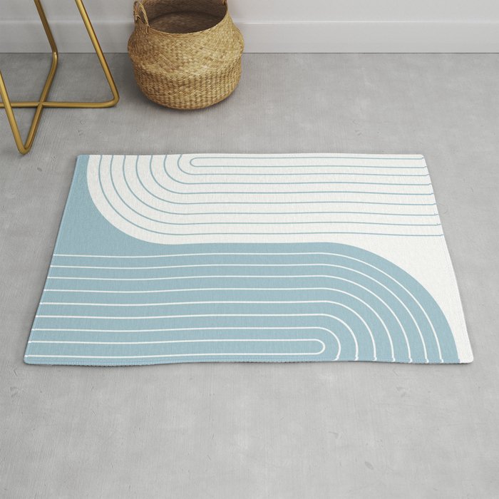 Two Tone Line Curvature XV Sky Blue Modern Arch Abstract Rug Gallery Image 1