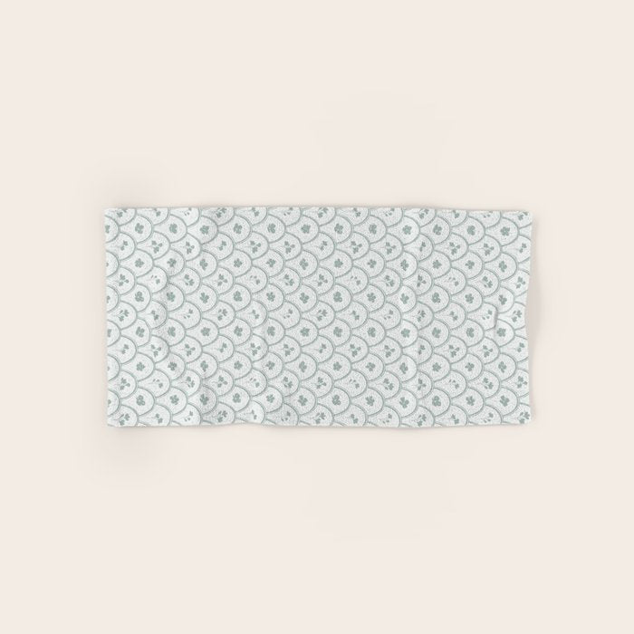 Rustic scallop floral block print - dusty mint pastel green pattern Bath Towel Gallery Image 1