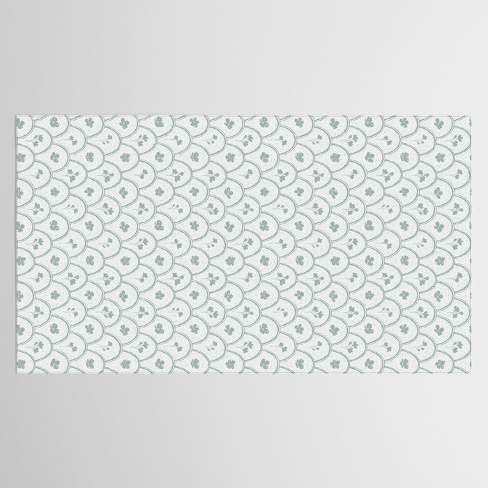 Rustic scallop floral block print - dusty mint pastel green pattern Tablecloth Gallery Image 2