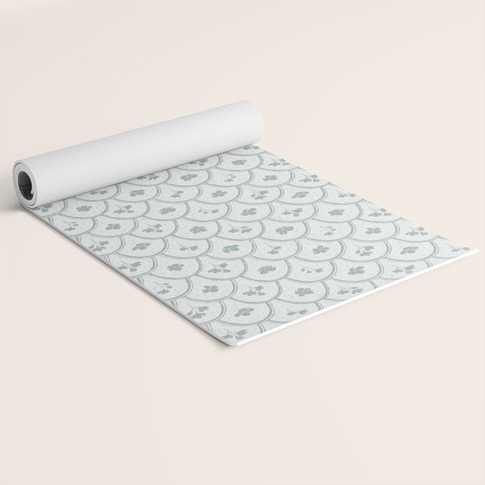 Rustic scallop floral block print - dusty mint pastel green pattern Yoga Mat Gallery Image 2