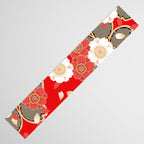 Japanese Vintage Red Black White Floral Kimono Pattern Table Runner Gallery Image 3