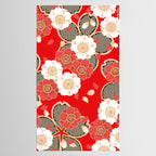 Japanese Vintage Red Black White Floral Kimono Pattern Tablecloth Gallery Image 2