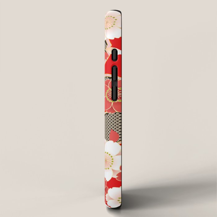 Japanese Vintage Red Black White Floral Kimono Pattern iPhone Case Gallery Image 2