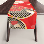 Japanese Vintage Red Black White Floral Kimono Pattern Table Runner Gallery Image 1