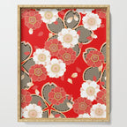 Japanese Vintage Red Black White Floral Kimono Pattern Serving Tray Gallery Image 1