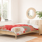 Japanese Vintage Red Black White Floral Kimono Pattern Duvet Cover Gallery Image 2