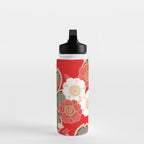 Japanese Vintage Red Black White Floral Kimono Pattern Water Bottle Gallery Image 3
