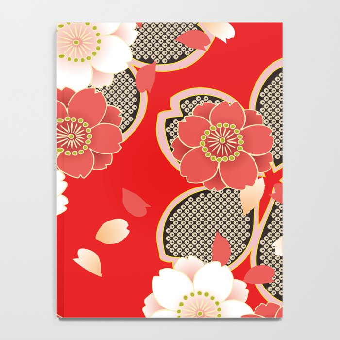 Japanese Vintage Red Black White Floral Kimono Pattern Notebook Gallery Image 4