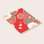 Japanese Vintage Red Black White Floral Kimono Pattern Notebook Gallery Image 2