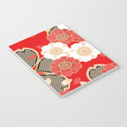 Japanese Vintage Red Black White Floral Kimono Pattern Notebook Gallery Image 3