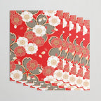 Japanese Vintage Red Black White Floral Kimono Pattern Wrapping Paper Gallery Image 3