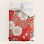 Japanese Vintage Red Black White Floral Kimono Pattern Duvet Cover Gallery Image 6