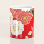 Japanese Vintage Red Black White Floral Kimono Pattern Coffee Mug Gallery Image 4