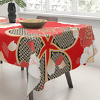Japanese Vintage Red Black White Floral Kimono Pattern Tablecloth Gallery Image 3