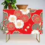 Japanese Vintage Red Black White Floral Kimono Pattern Credenza Gallery Image 1