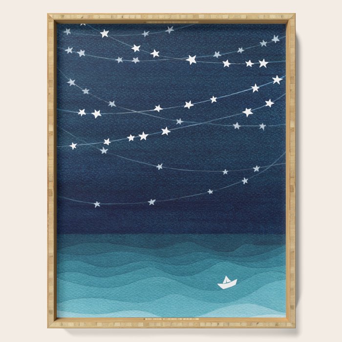 Garlands of stars, watercolor teal ocean Serving Tray Gallery Image 1