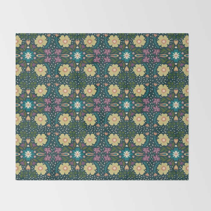 Floral dark Mandala  Throw Blanket Gallery Image 2