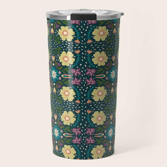 Floral dark Mandala  Travel Mug Gallery Image 1