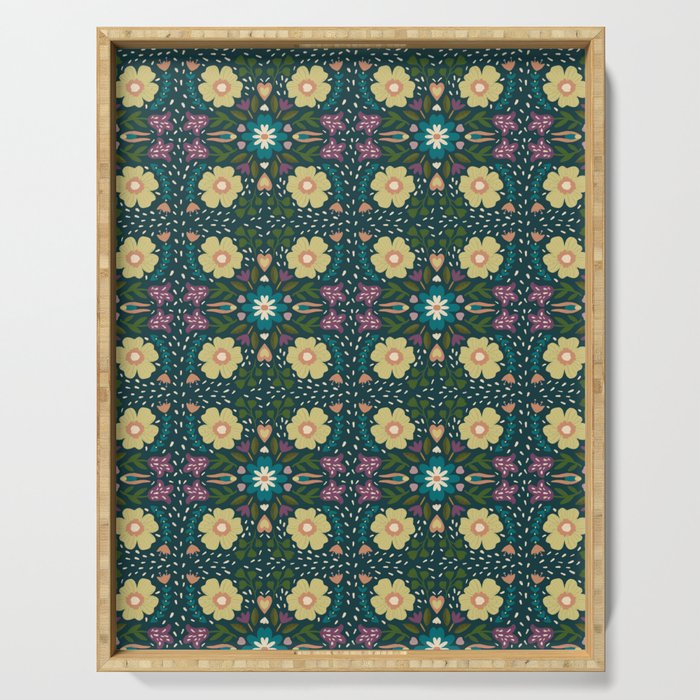 Floral dark Mandala  Serving Tray Gallery Image 1