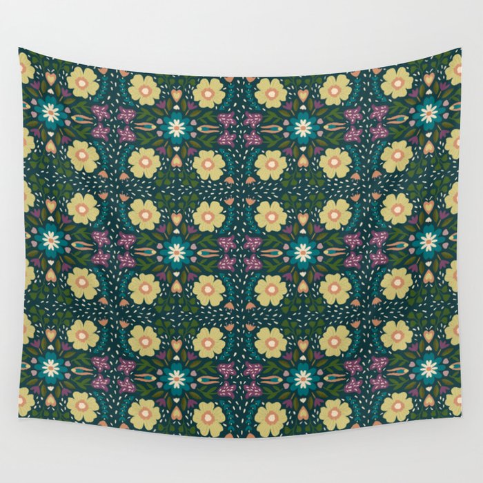 Floral dark Mandala  Wall Tapestry Gallery Image 1