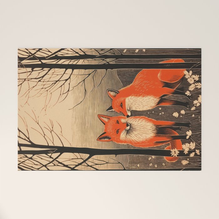 Autumn Forest Fox Pair Welcome Mat Gallery Image 1