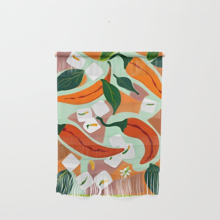 Chilies & Ice Cubes, Plants Botanical Contrast Veggies, Kitchen Cook Food, Spicy Recipe Eclectic Bohemian Painting Wall Hanging Gallery Image 1
