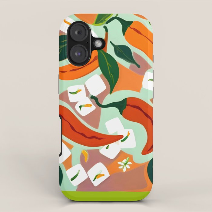 Chilies & Ice Cubes, Plants Botanical Contrast Veggies, Kitchen Cook Food, Spicy Recipe Eclectic Bohemian Painting iPhone Case Gallery Image 1