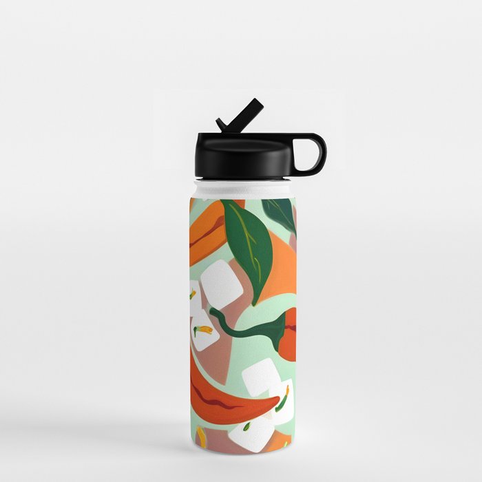 Chilies & Ice Cubes, Plants Botanical Contrast Veggies, Kitchen Cook Food, Spicy Recipe Eclectic Bohemian Painting Water Bottle Gallery Image 1