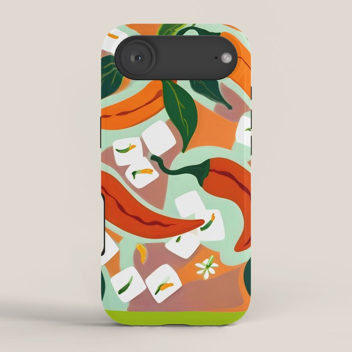 Chilies & Ice Cubes, Plants Botanical Contrast Veggies, Kitchen Cook Food, Spicy Recipe Eclectic Bohemian Painting iPhone Case Gallery Image 2