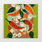 Chilies & Ice Cubes, Plants Botanical Contrast Veggies, Kitchen Cook Food, Spicy Recipe Eclectic Bohemian Painting Wood Wall Art Gallery Image 1