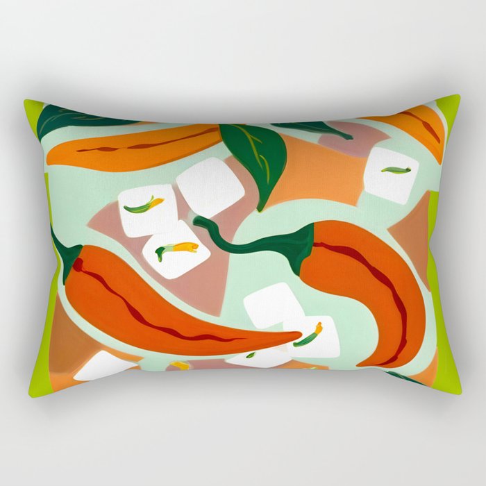 Chilies & Ice Cubes, Plants Botanical Contrast Veggies, Kitchen Cook Food, Spicy Recipe Eclectic Bohemian Painting Rectangular Pillow Gallery Image 2