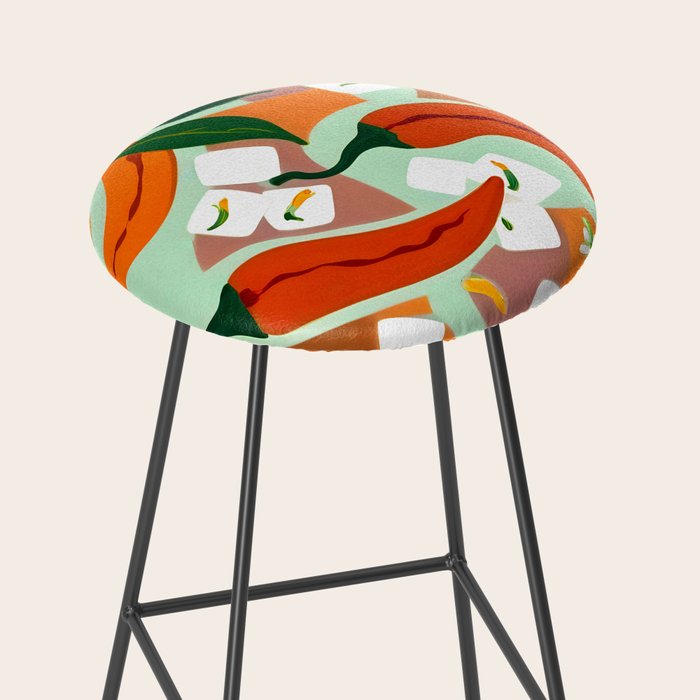 Chilies & Ice Cubes, Plants Botanical Contrast Veggies, Kitchen Cook Food, Spicy Recipe Eclectic Bohemian Painting Stool Gallery Image 2