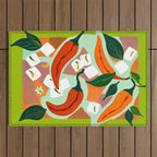 Chilies & Ice Cubes, Plants Botanical Contrast Veggies, Kitchen Cook Food, Spicy Recipe Eclectic Bohemian Painting Outdoor Rug Gallery Image 1