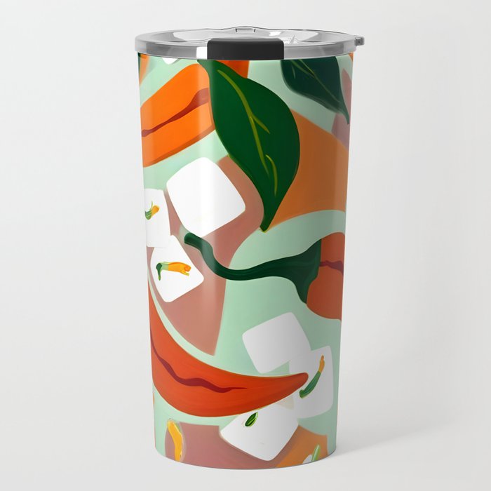 Chilies & Ice Cubes, Plants Botanical Contrast Veggies, Kitchen Cook Food, Spicy Recipe Eclectic Bohemian Painting Travel Mug Gallery Image 1