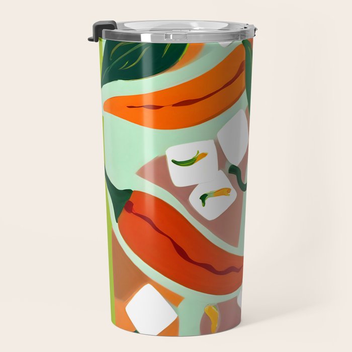 Chilies & Ice Cubes, Plants Botanical Contrast Veggies, Kitchen Cook Food, Spicy Recipe Eclectic Bohemian Painting Travel Mug Gallery Image 3