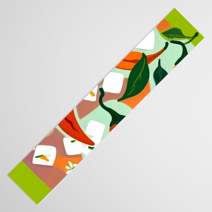 Chilies & Ice Cubes, Plants Botanical Contrast Veggies, Kitchen Cook Food, Spicy Recipe Eclectic Bohemian Painting Table Runner Gallery Image 3