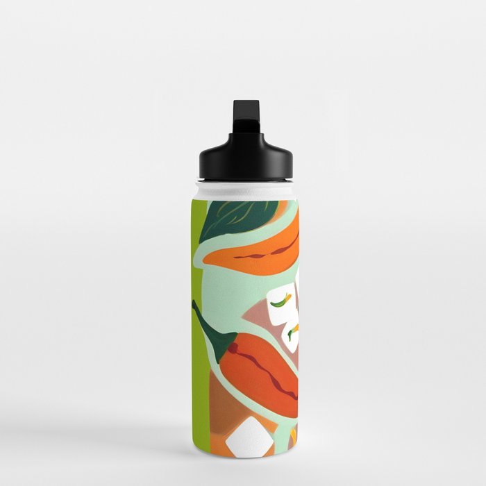 Chilies & Ice Cubes, Plants Botanical Contrast Veggies, Kitchen Cook Food, Spicy Recipe Eclectic Bohemian Painting Water Bottle Gallery Image 3